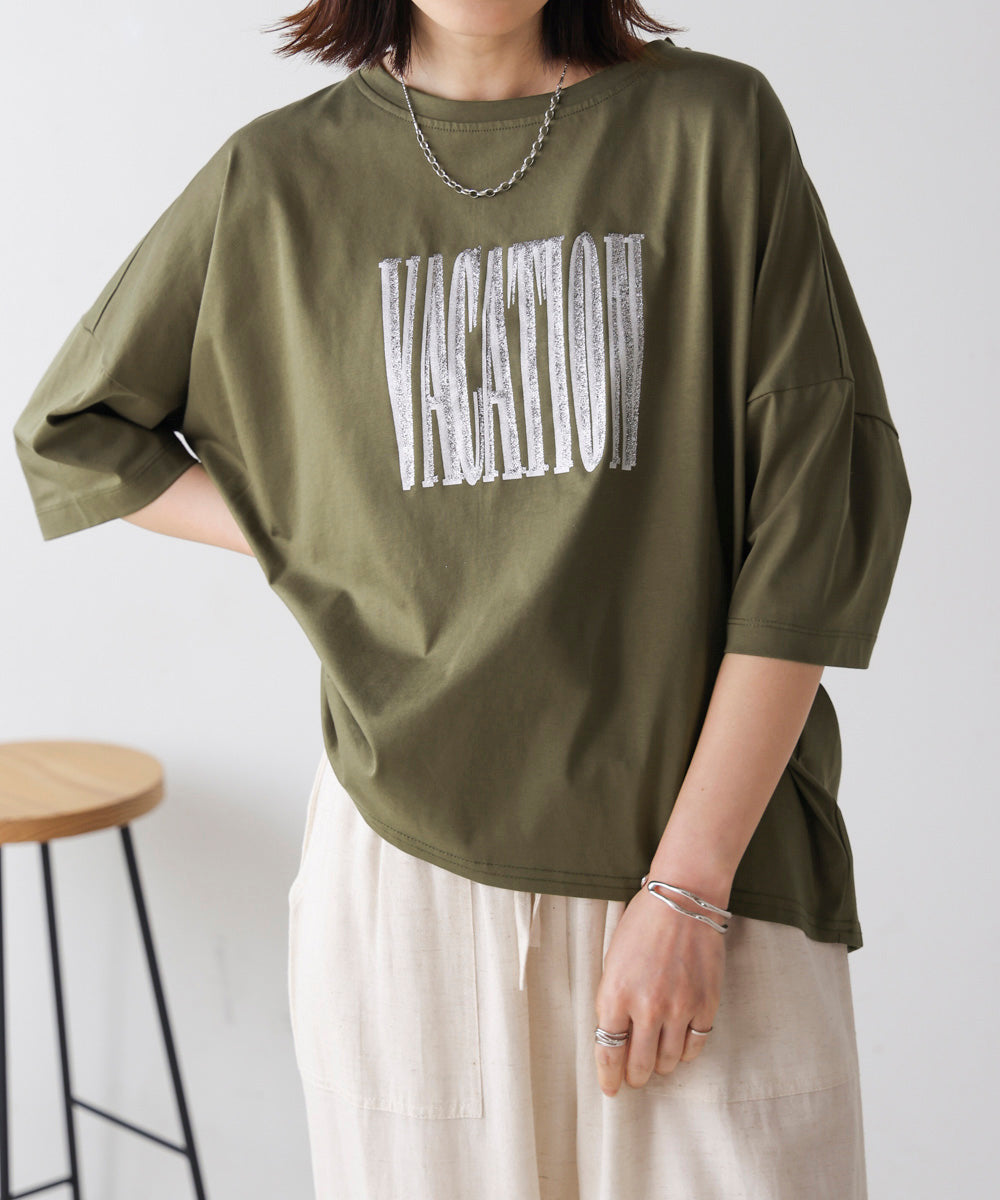 Wシルケット立体グリッターロゴT