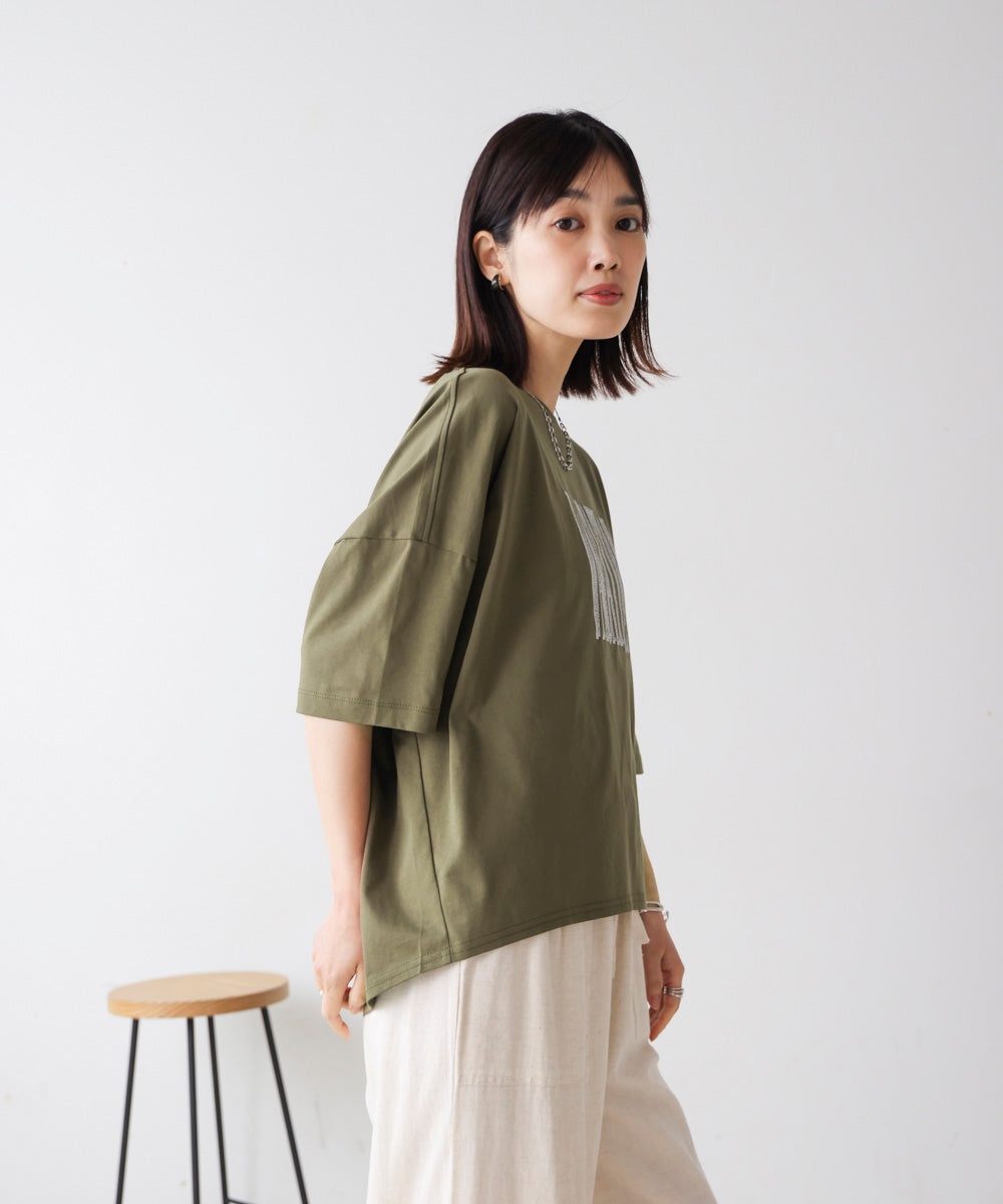 Wシルケット立体グリッターロゴT