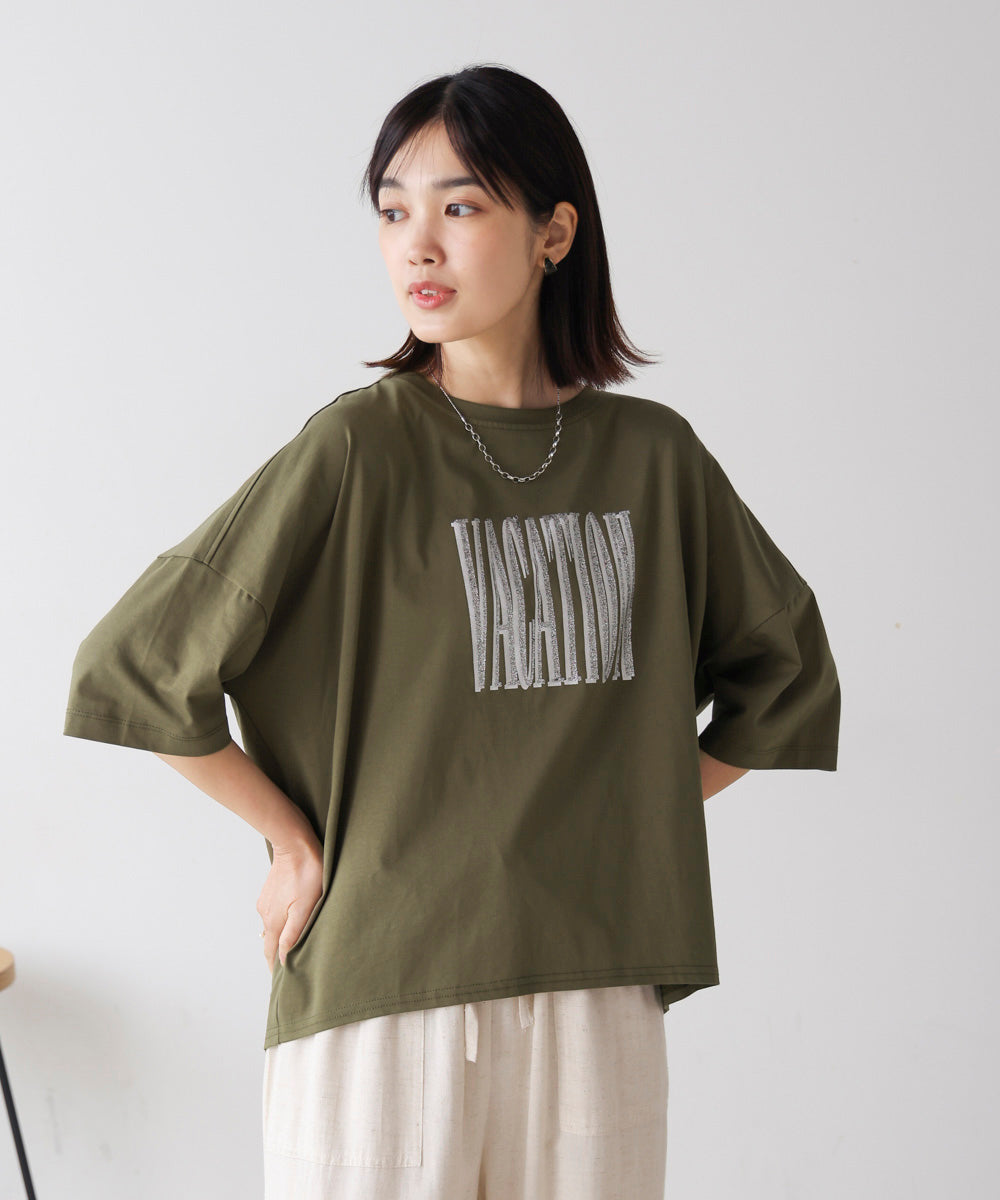 Wシルケット立体グリッターロゴT