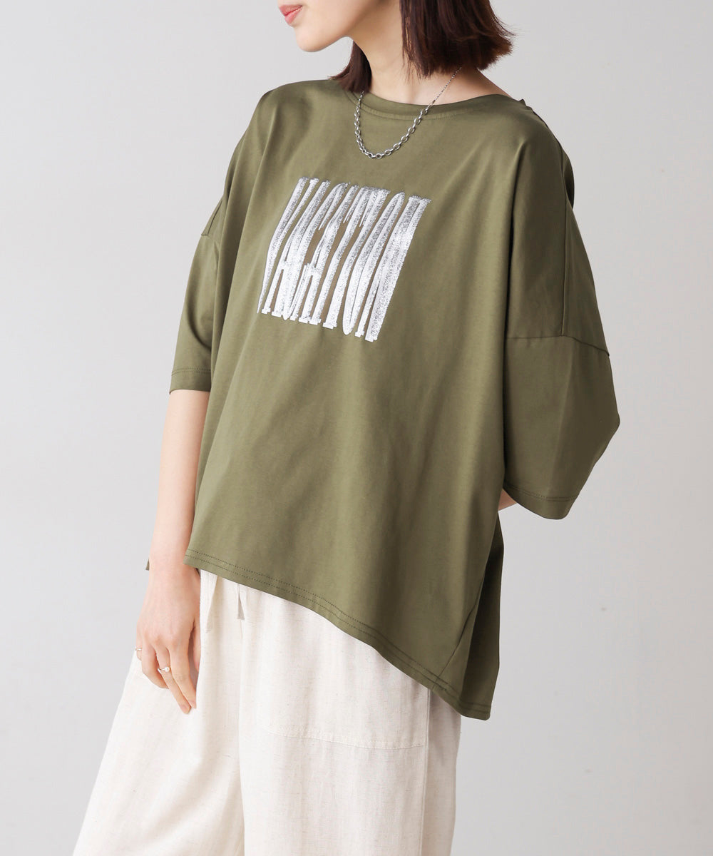 Wシルケット立体グリッターロゴT