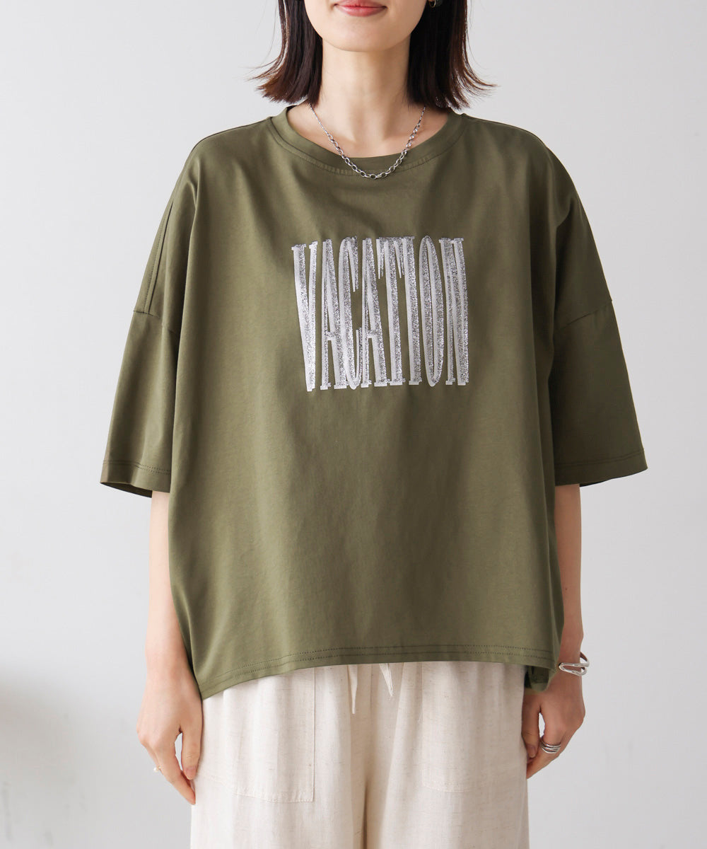 Wシルケット立体グリッターロゴT