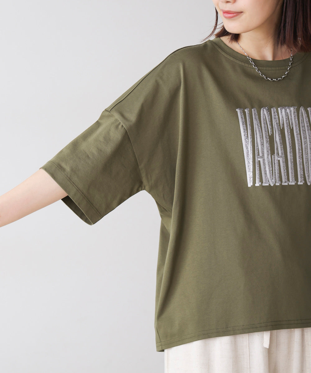 Wシルケット立体グリッターロゴT
