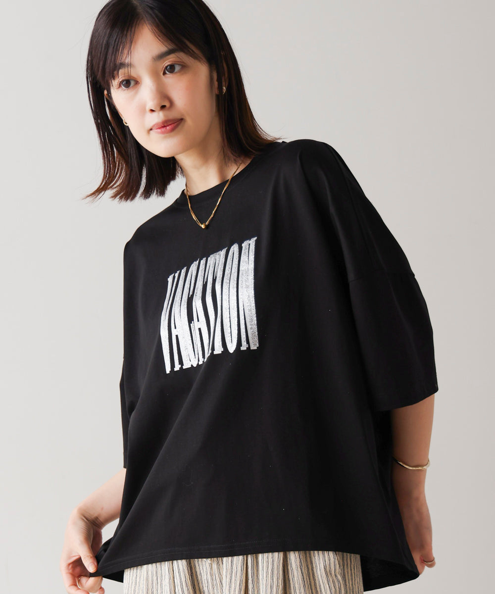 Wシルケット立体グリッターロゴT