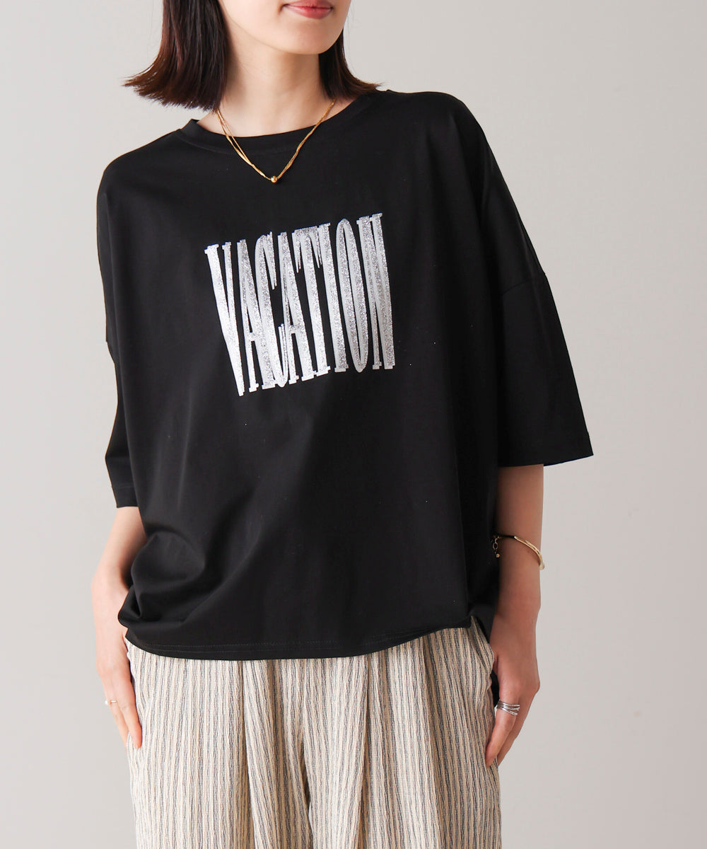 Wシルケット立体グリッターロゴT