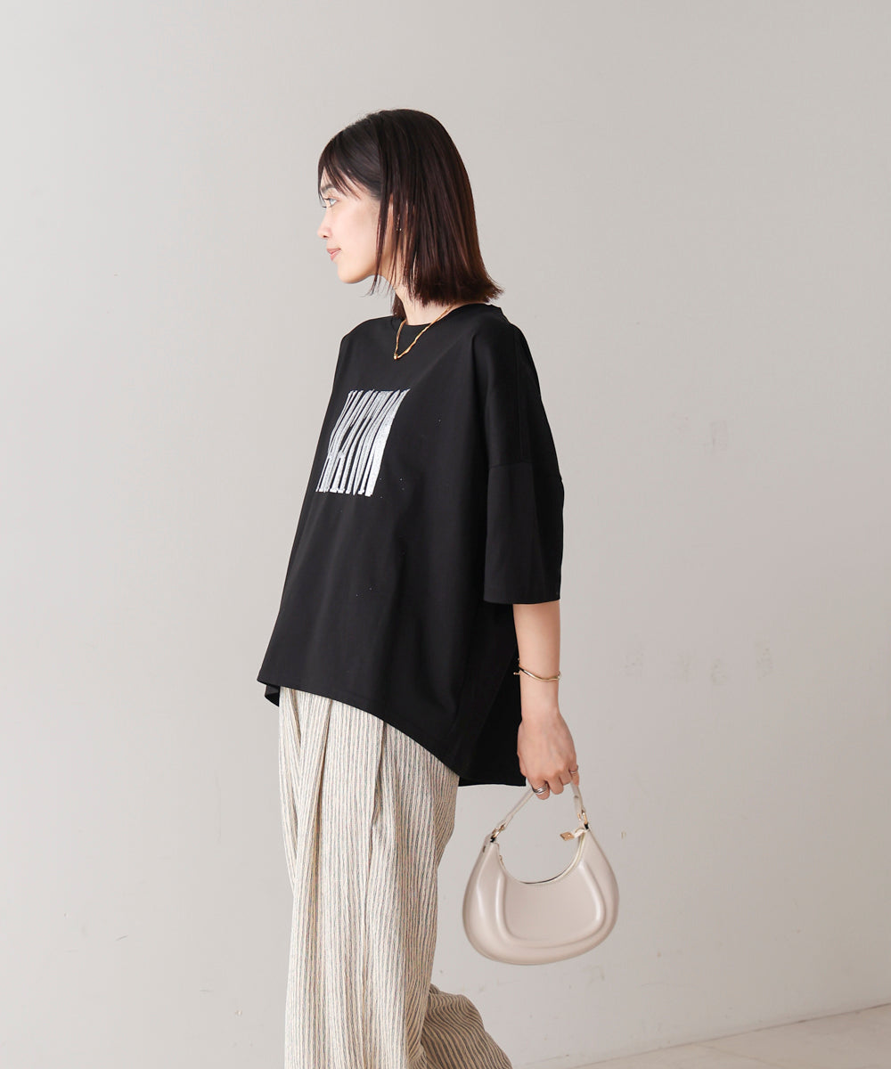 Wシルケット立体グリッターロゴT