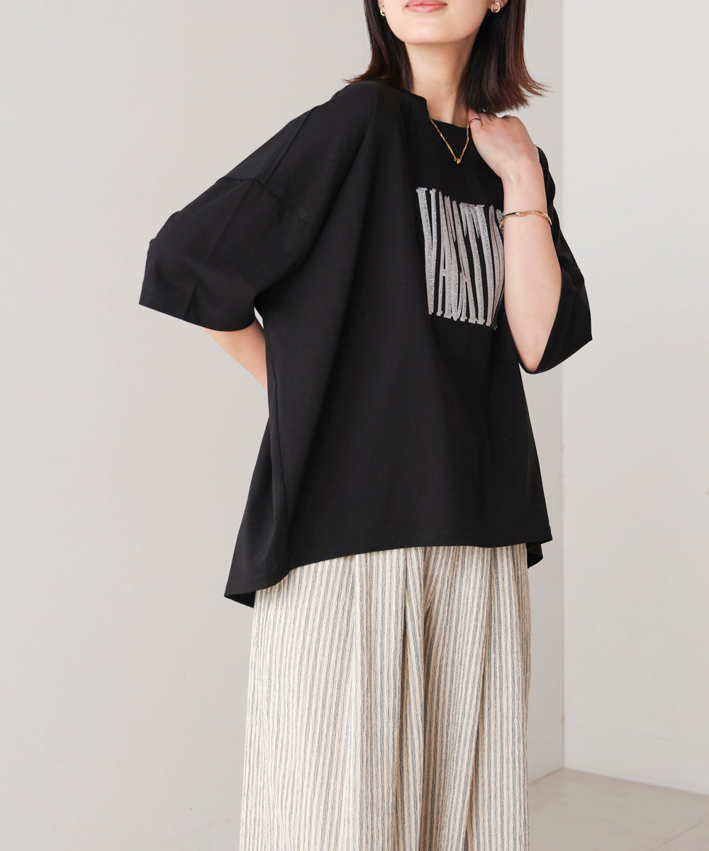Wシルケット立体グリッターロゴT
