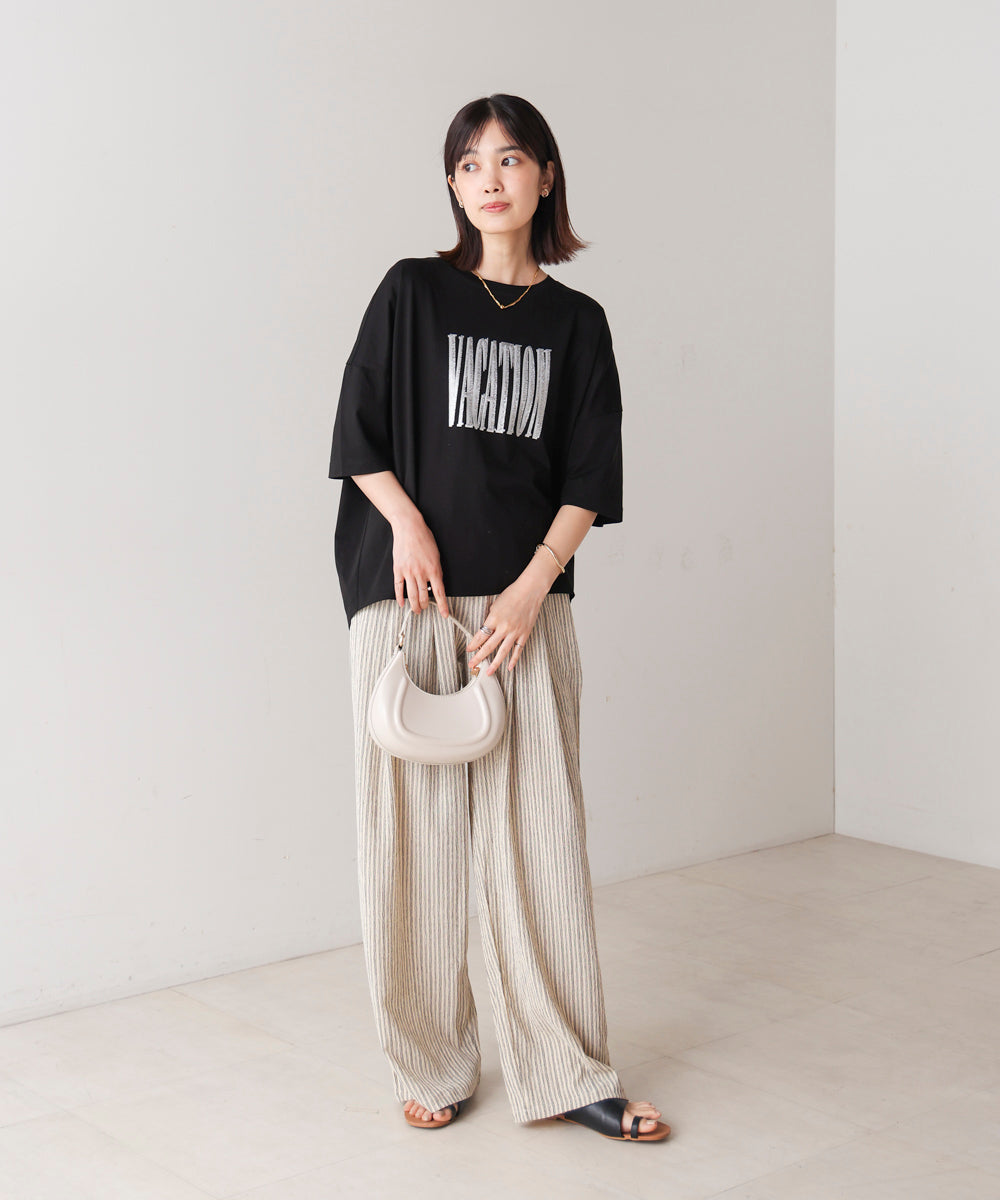 Wシルケット立体グリッターロゴT