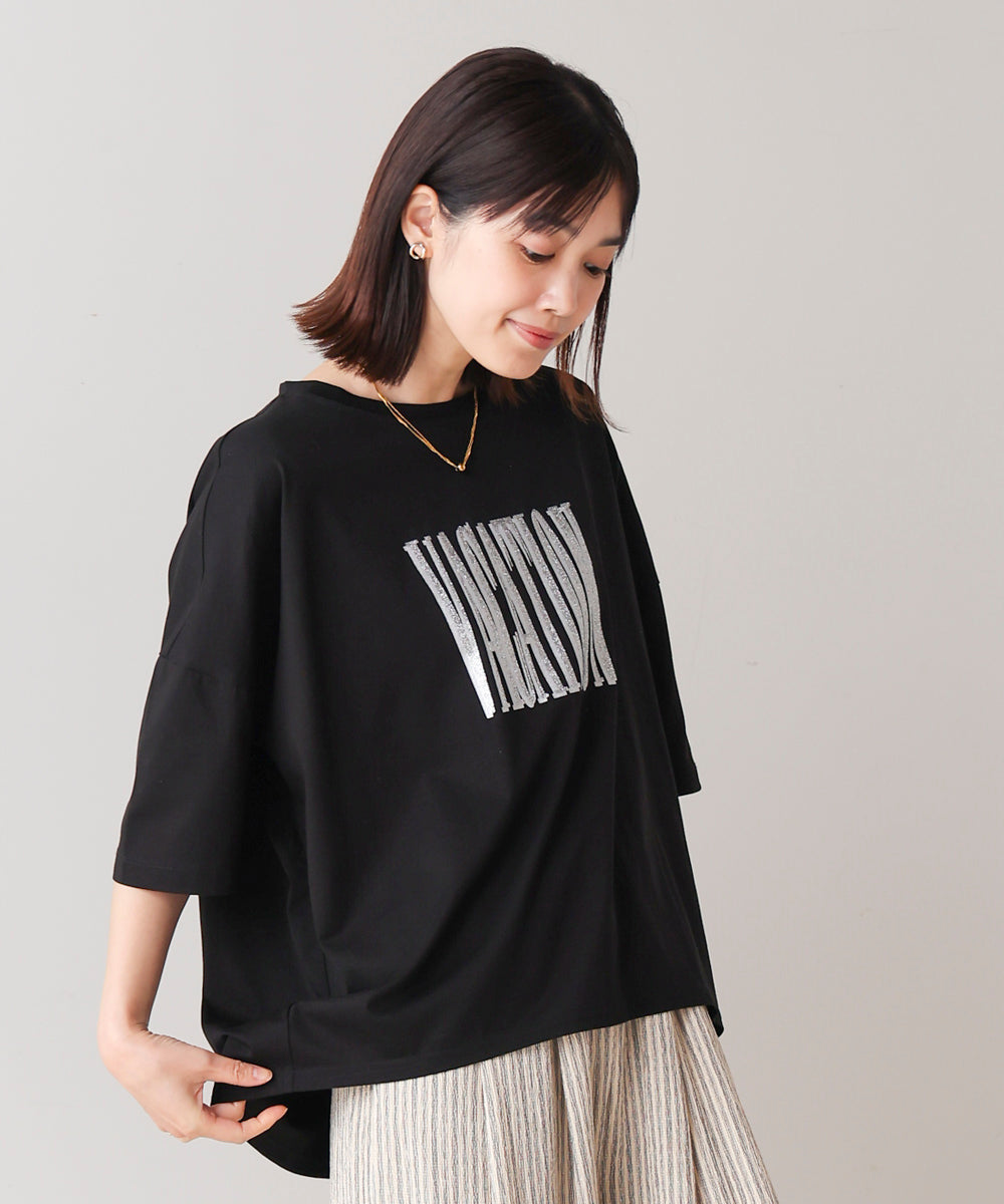 Wシルケット立体グリッターロゴT