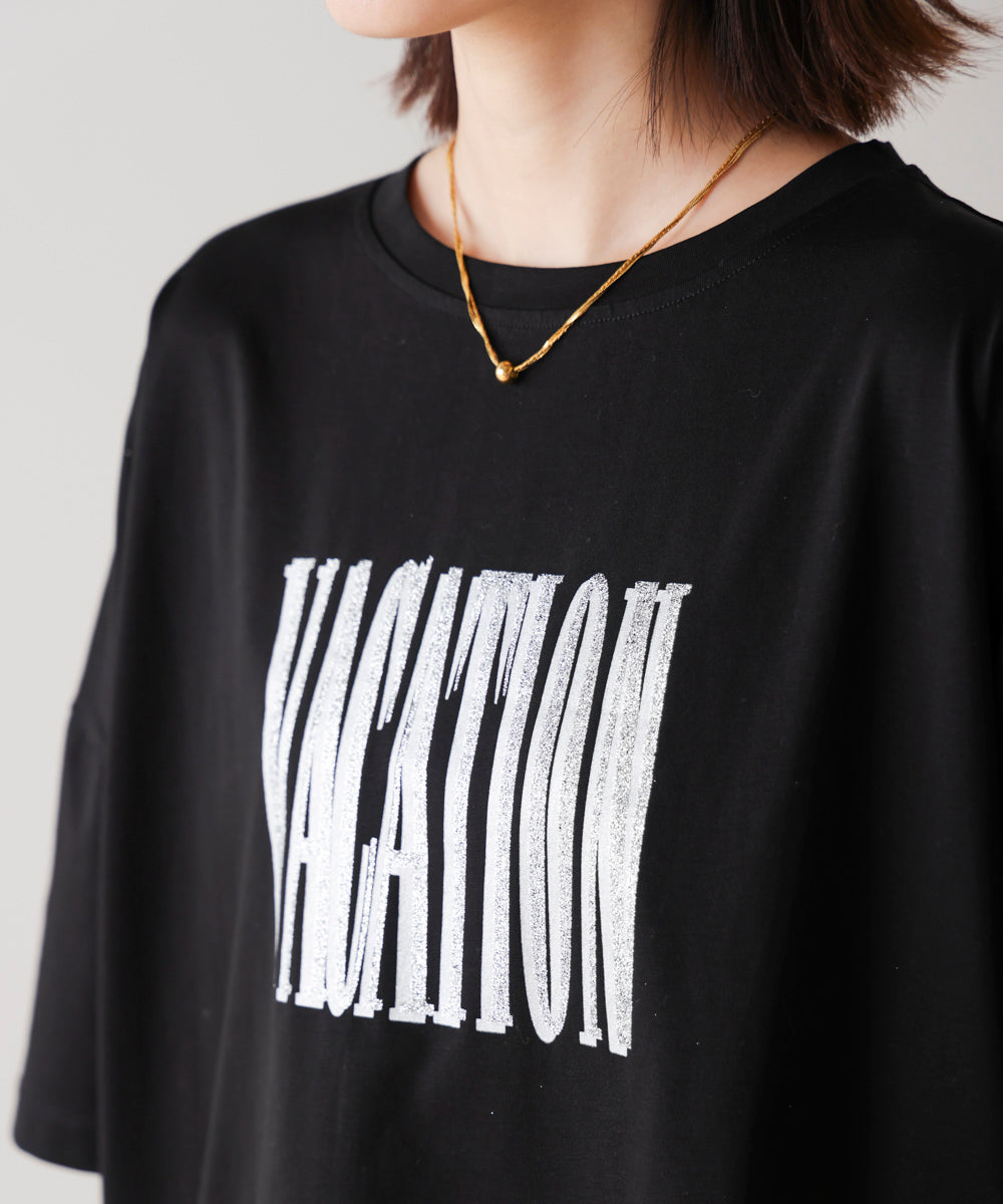 Wシルケット立体グリッターロゴT