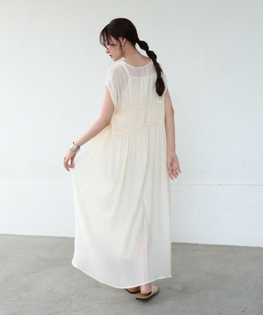 【S・Mサイズ展開】Vネックギャザーリボンワンピース