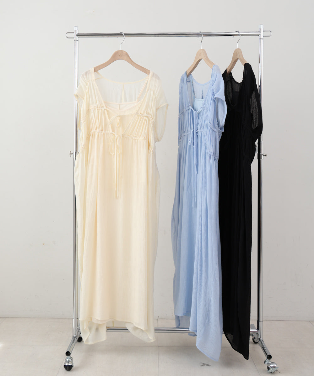 【S・Mサイズ展開】Vネックギャザーリボンワンピース
