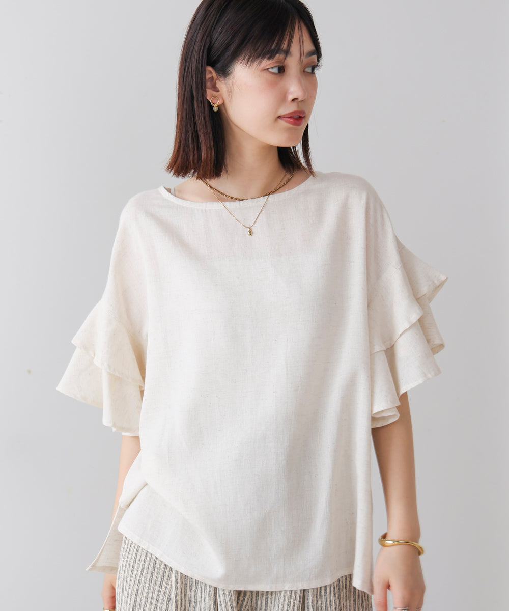 麻混袖ティアードプルオーバー