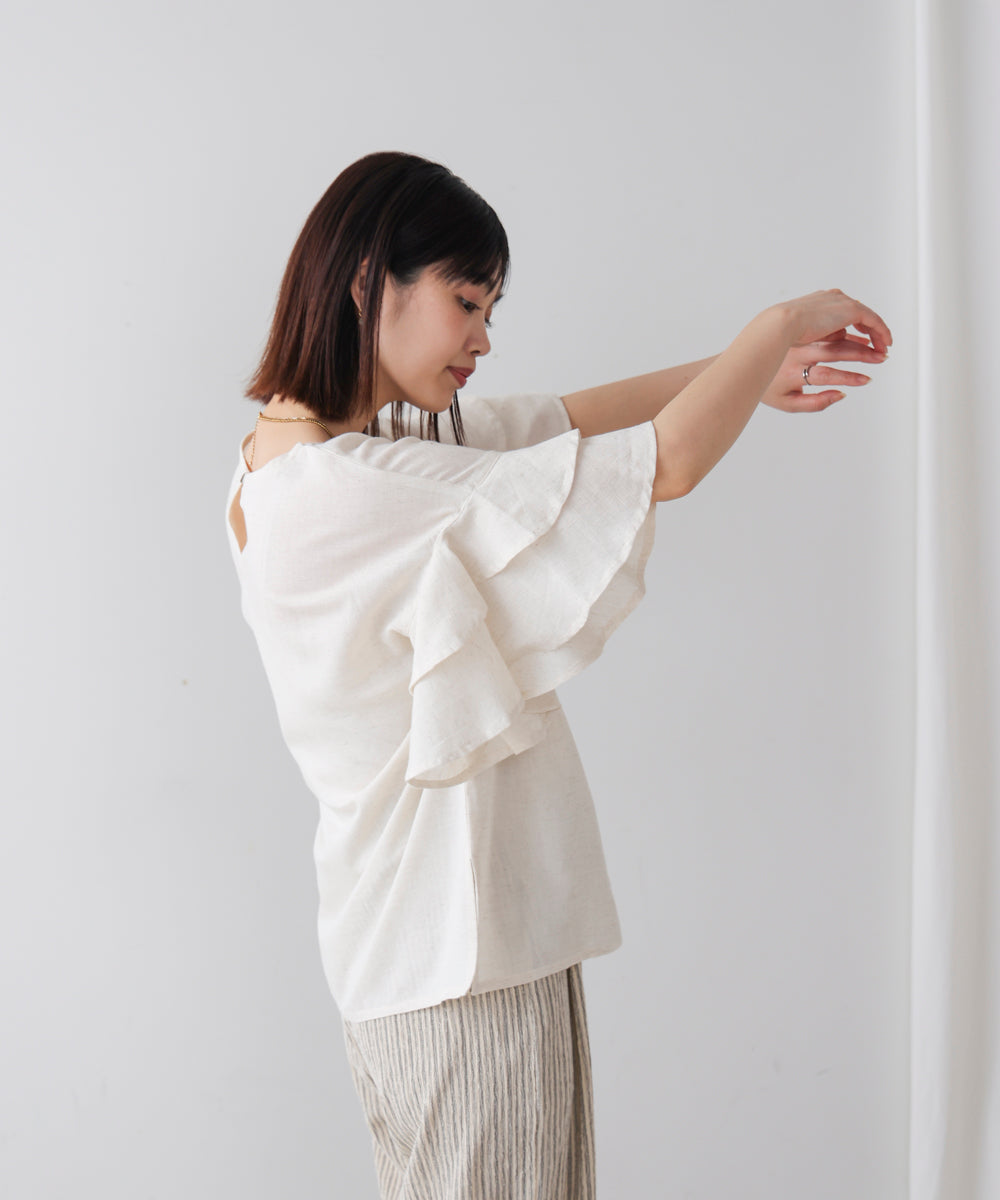 麻混袖ティアードプルオーバー