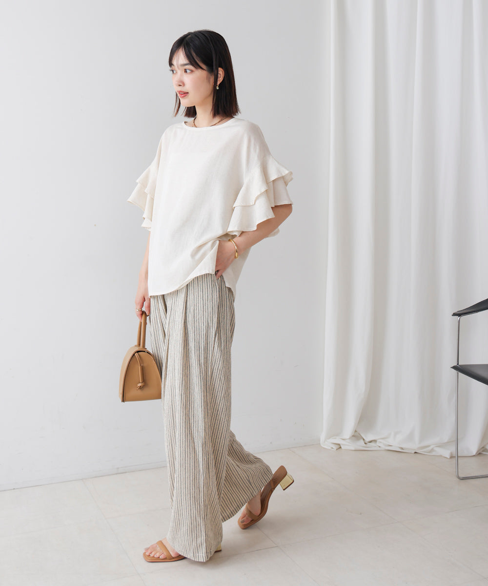 麻混袖ティアードプルオーバー