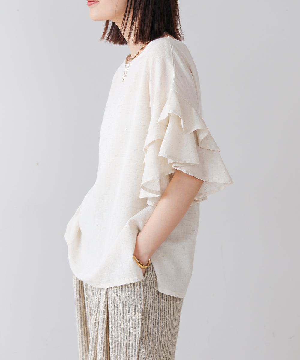 麻混袖ティアードプルオーバー