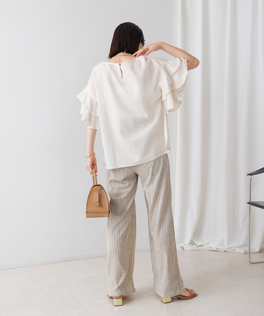 麻混袖ティアードプルオーバー