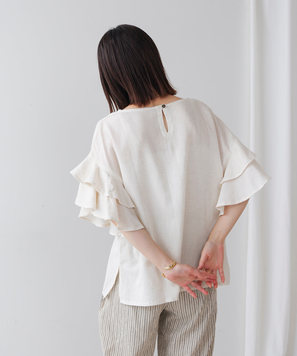 麻混袖ティアードプルオーバー