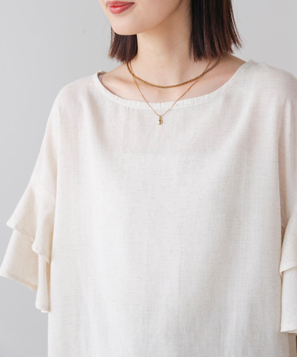 麻混袖ティアードプルオーバー