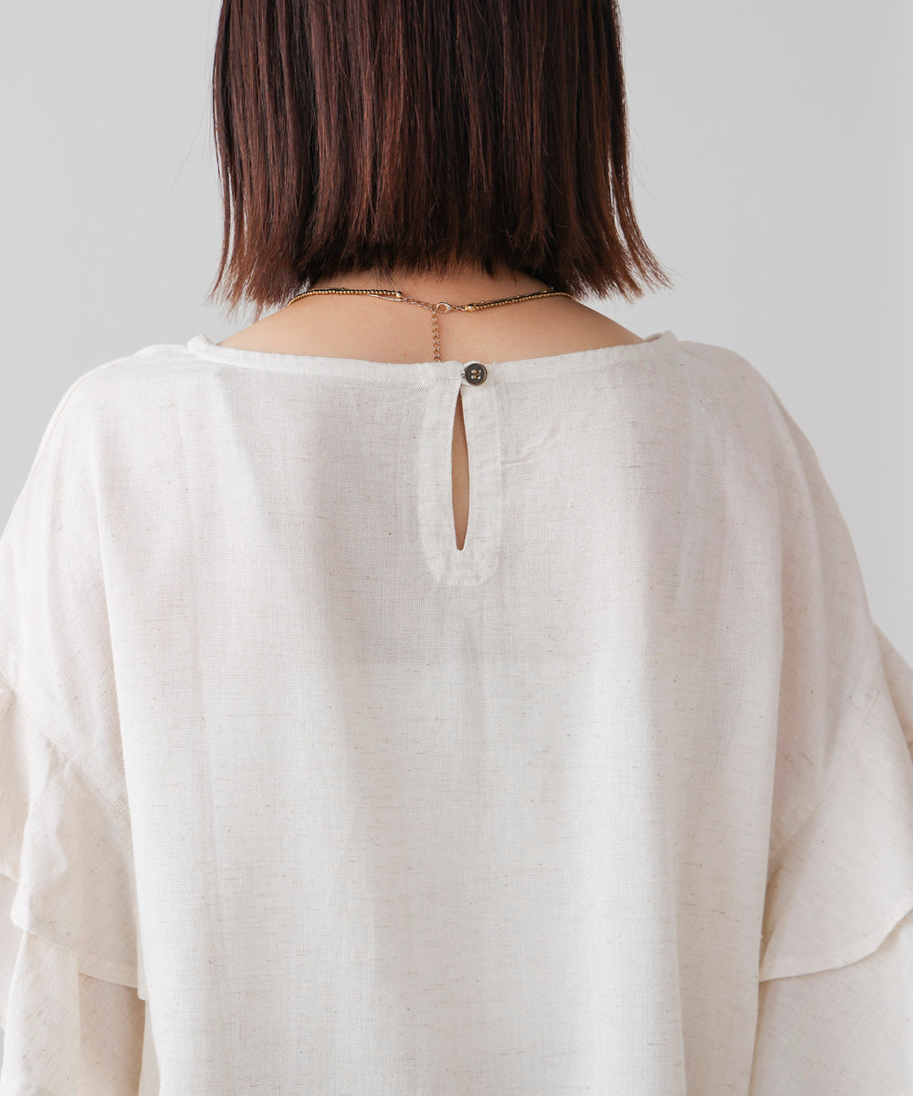 麻混袖ティアードプルオーバー