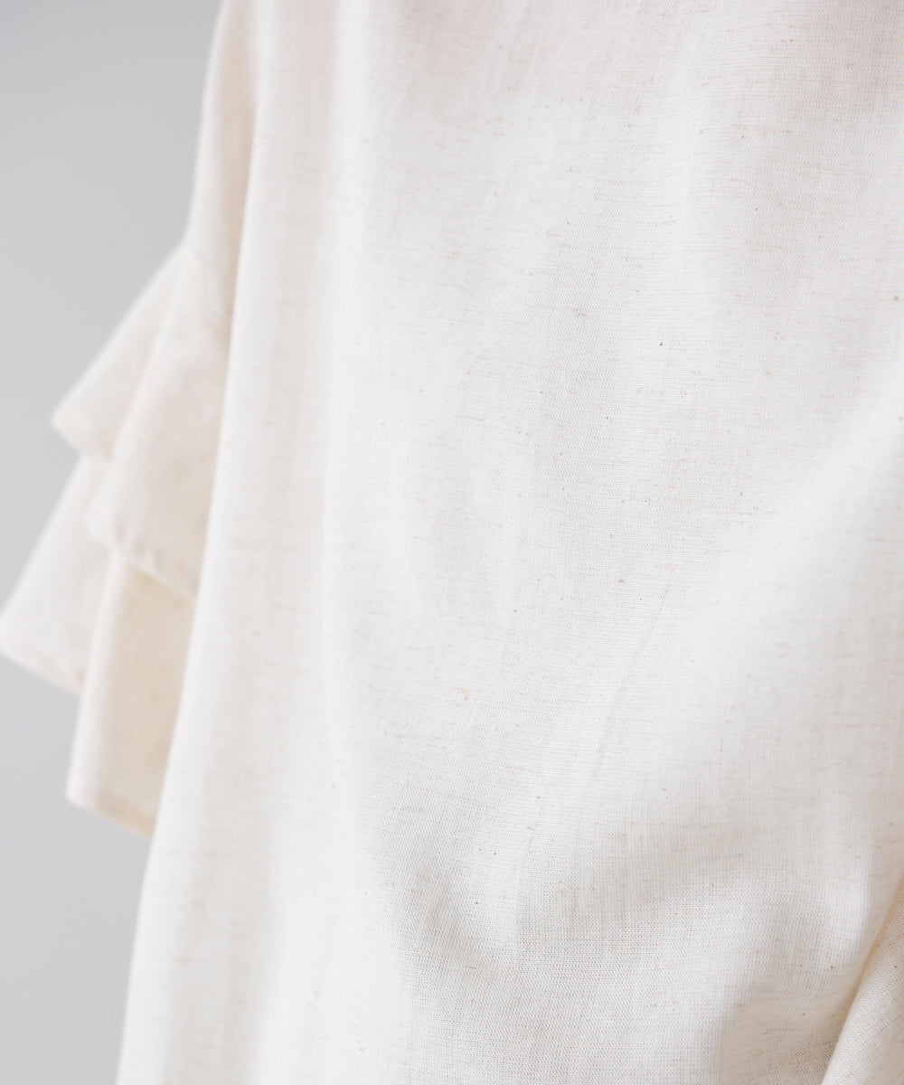 麻混袖ティアードプルオーバー