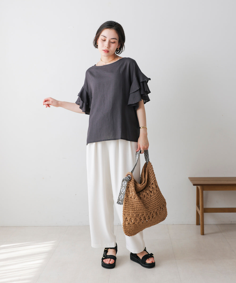 麻混袖ティアードプルオーバー