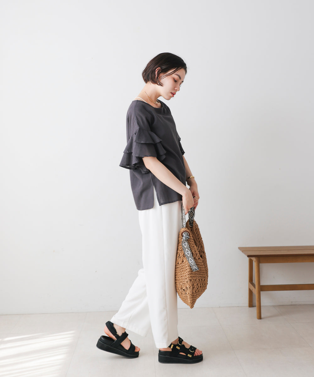 麻混袖ティアードプルオーバー