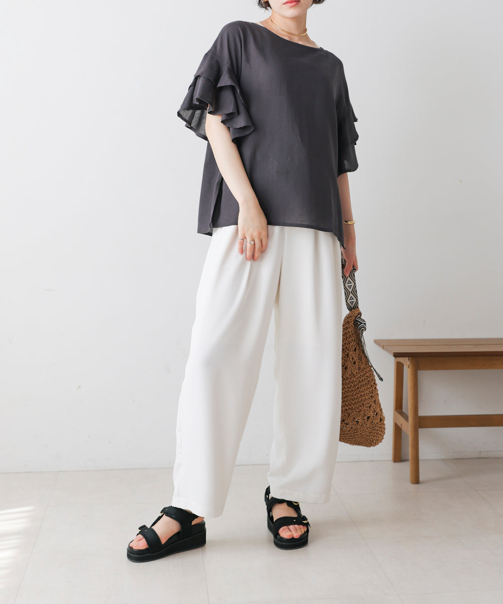 麻混袖ティアードプルオーバー