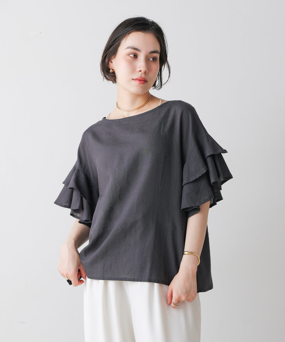 麻混袖ティアードプルオーバー