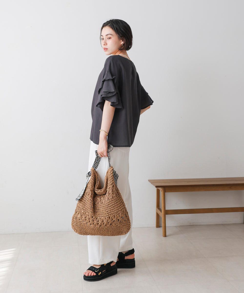 麻混袖ティアードプルオーバー