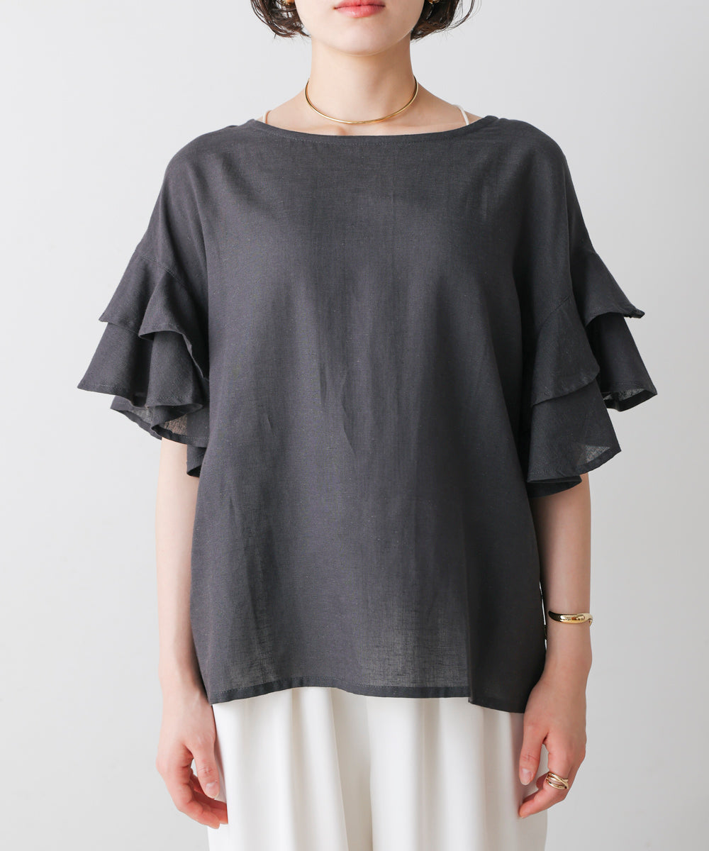麻混袖ティアードプルオーバー