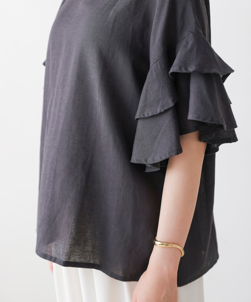 麻混袖ティアードプルオーバー