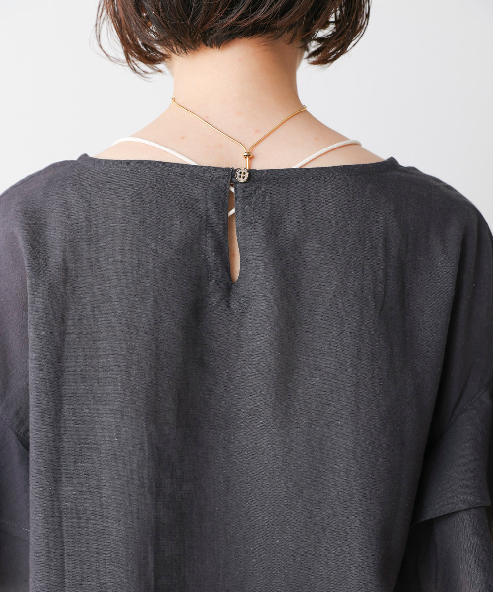 麻混袖ティアードプルオーバー