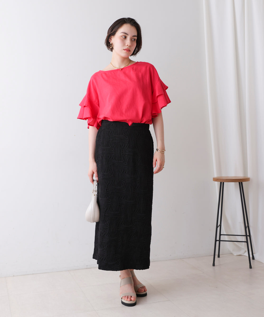 麻混袖ティアードプルオーバー