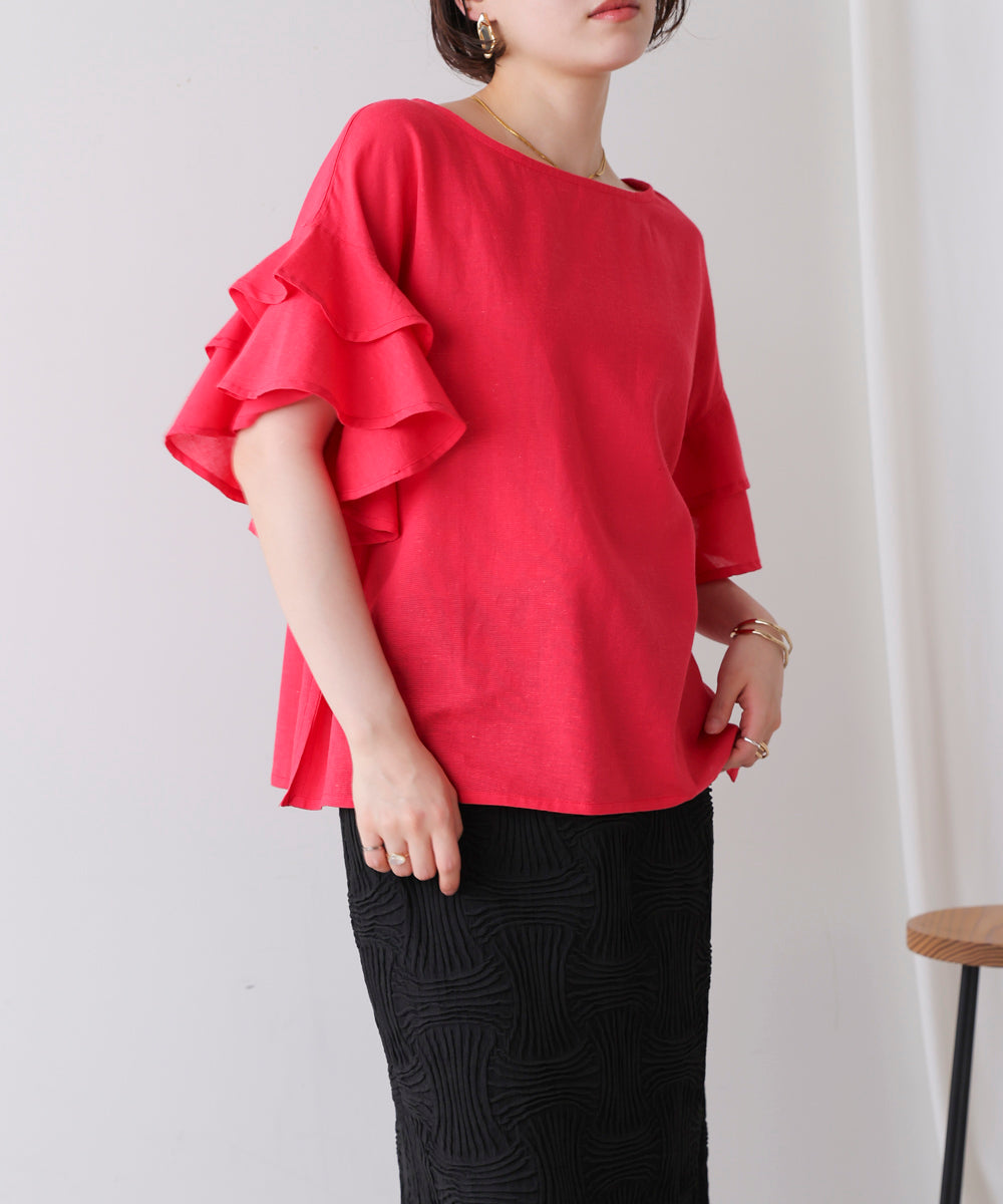 麻混袖ティアードプルオーバー