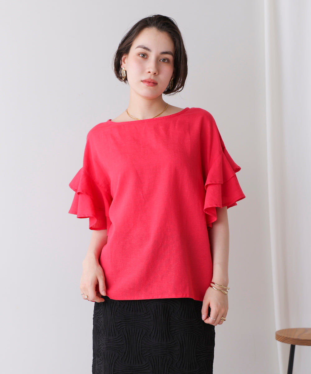 麻混袖ティアードプルオーバー