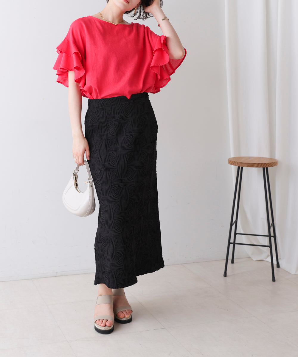 麻混袖ティアードプルオーバー