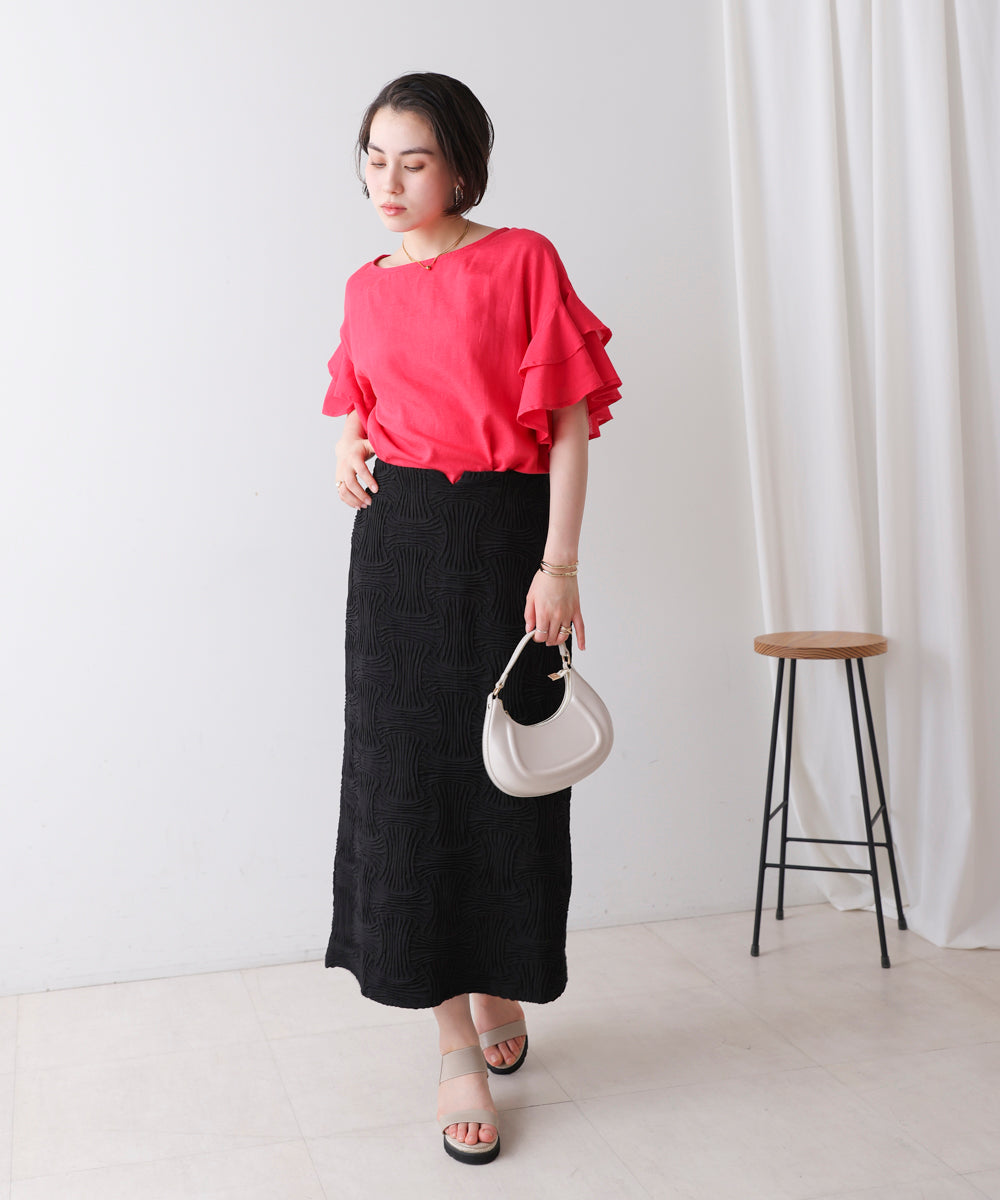 麻混袖ティアードプルオーバー