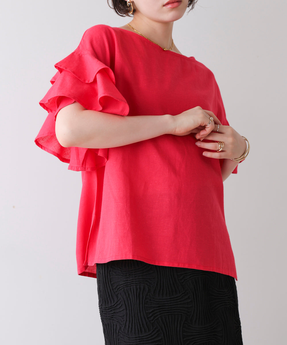 麻混袖ティアードプルオーバー