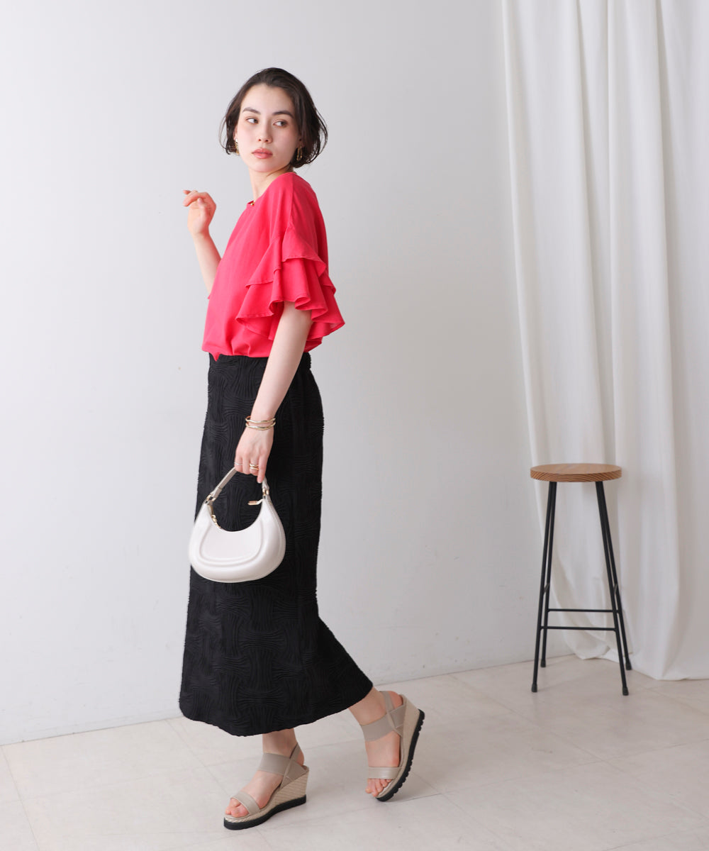 麻混袖ティアードプルオーバー