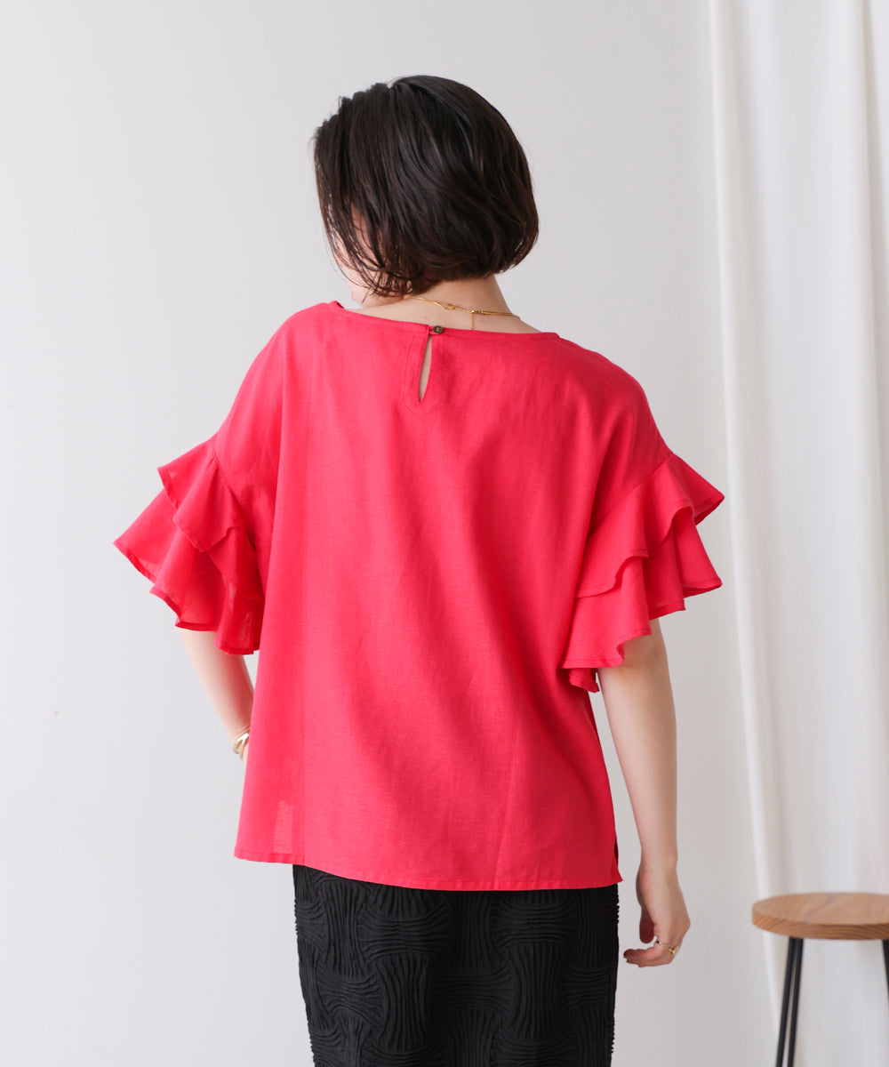 麻混袖ティアードプルオーバー