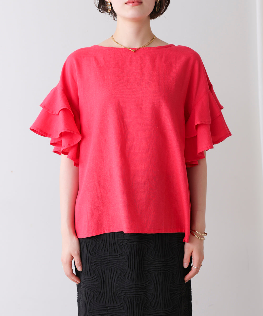 麻混袖ティアードプルオーバー