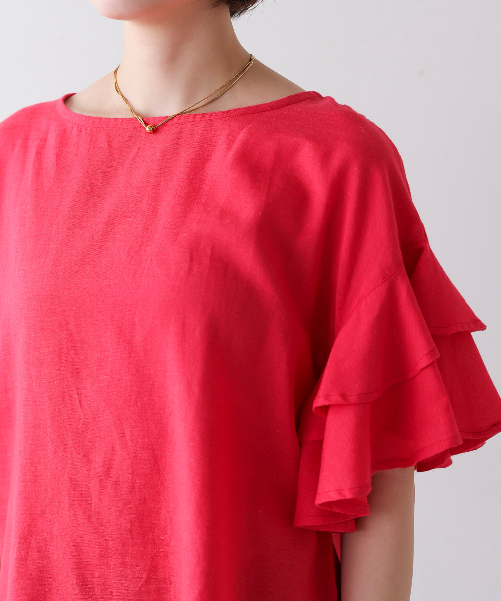 麻混袖ティアードプルオーバー