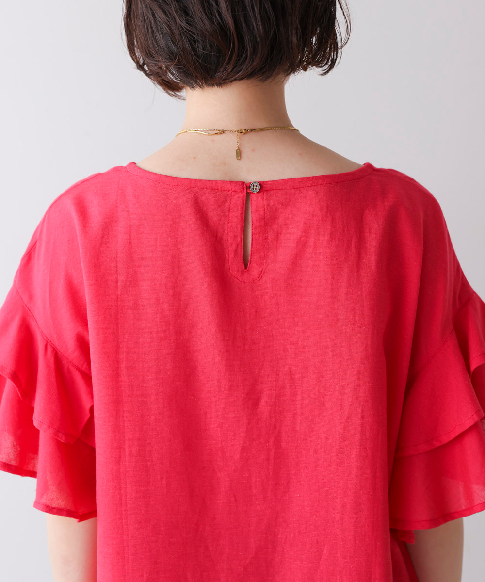 麻混袖ティアードプルオーバー