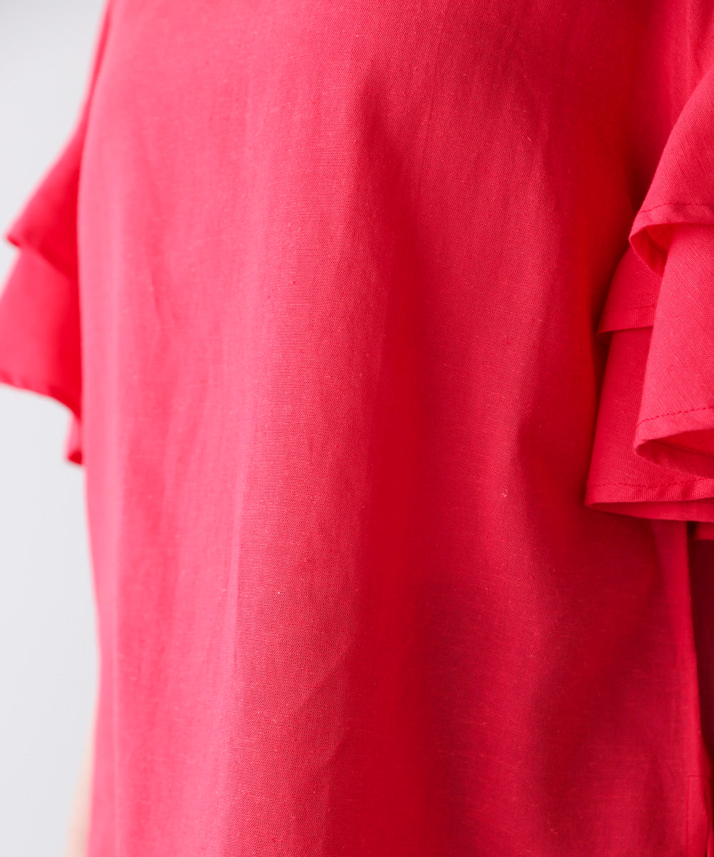 麻混袖ティアードプルオーバー