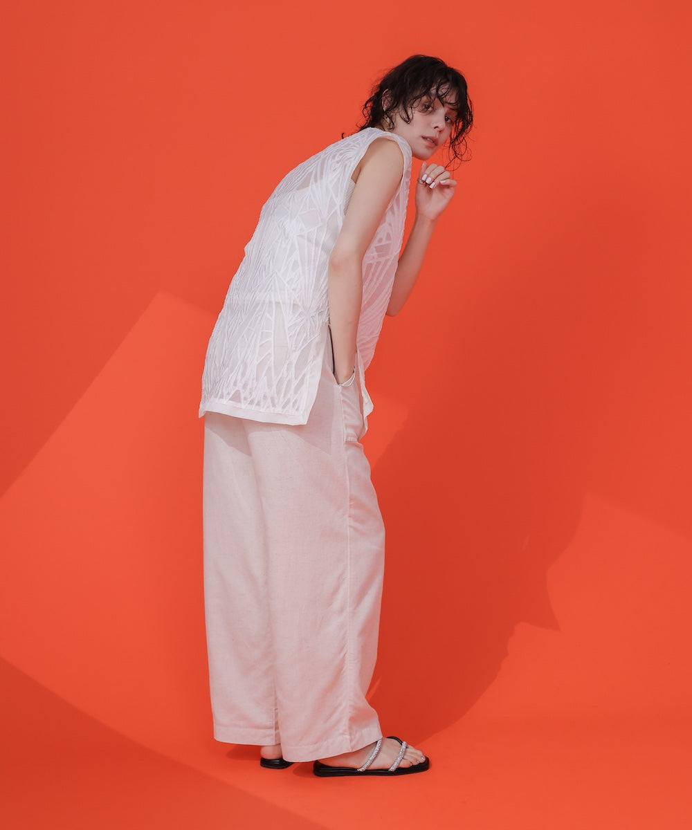 麻混ストレートパンツ