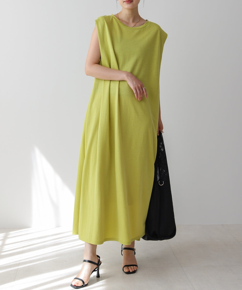 【新色追加】カノコ肩タックフレアワンピース