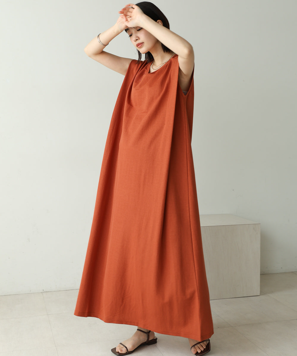 【新色追加】カノコ肩タックフレアワンピース