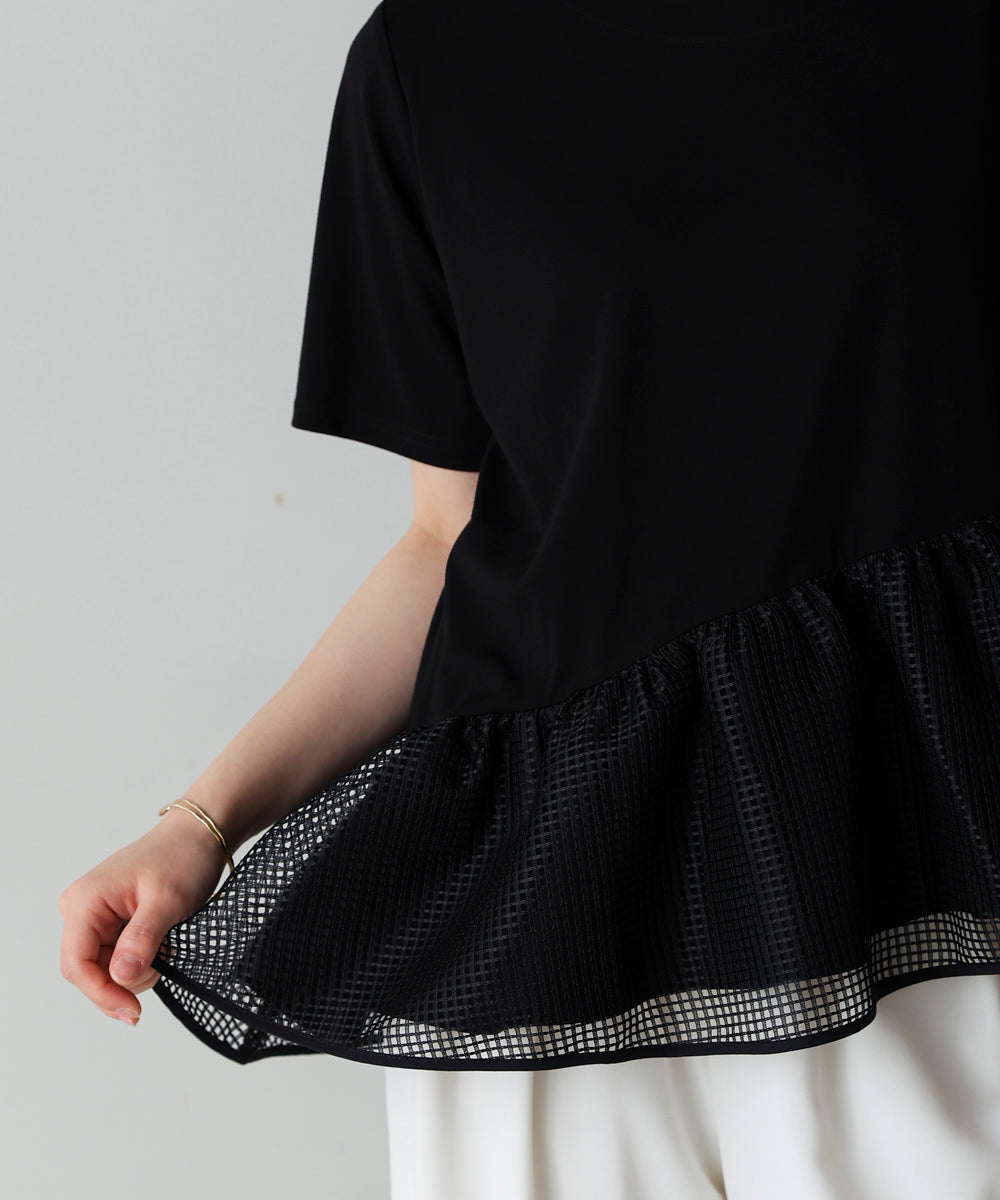 裾メッシュフリルプルオーバー