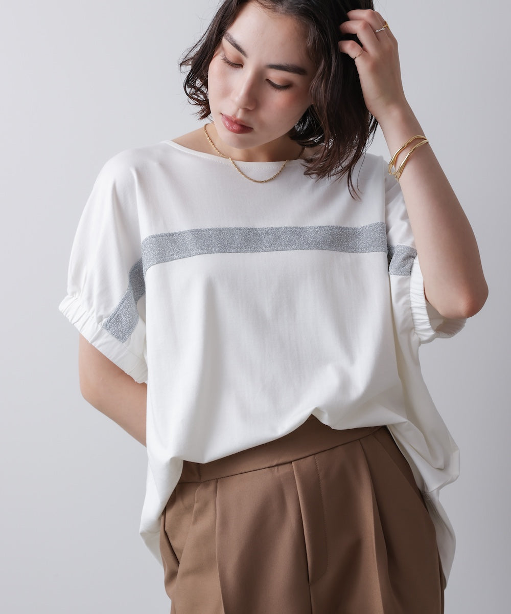 袖口ギャザーラメラインプルオーバー