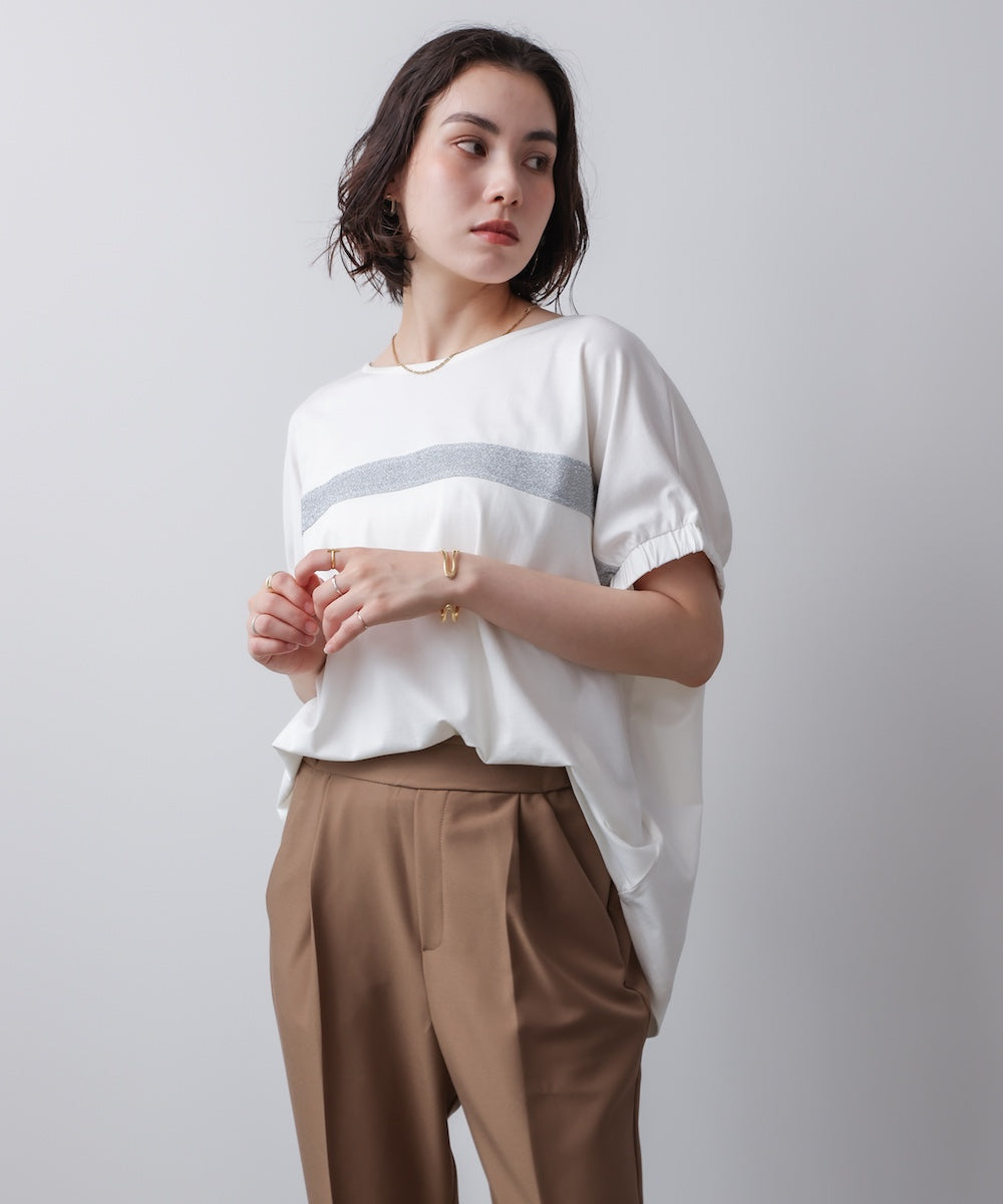 袖口ギャザーラメラインプルオーバー